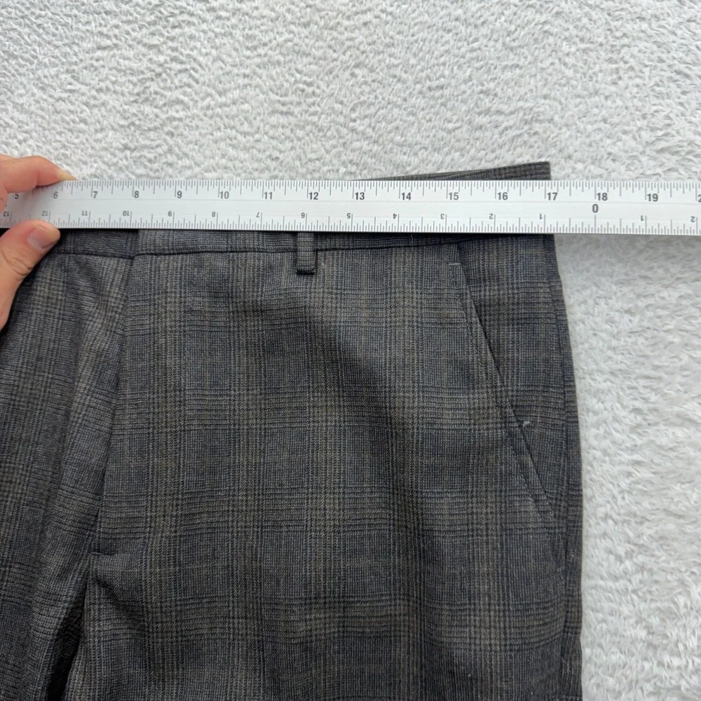 Banana Republic Mens 33x30 Straight Fit 100% Wool Plaid Dress Pants Grey Brown
